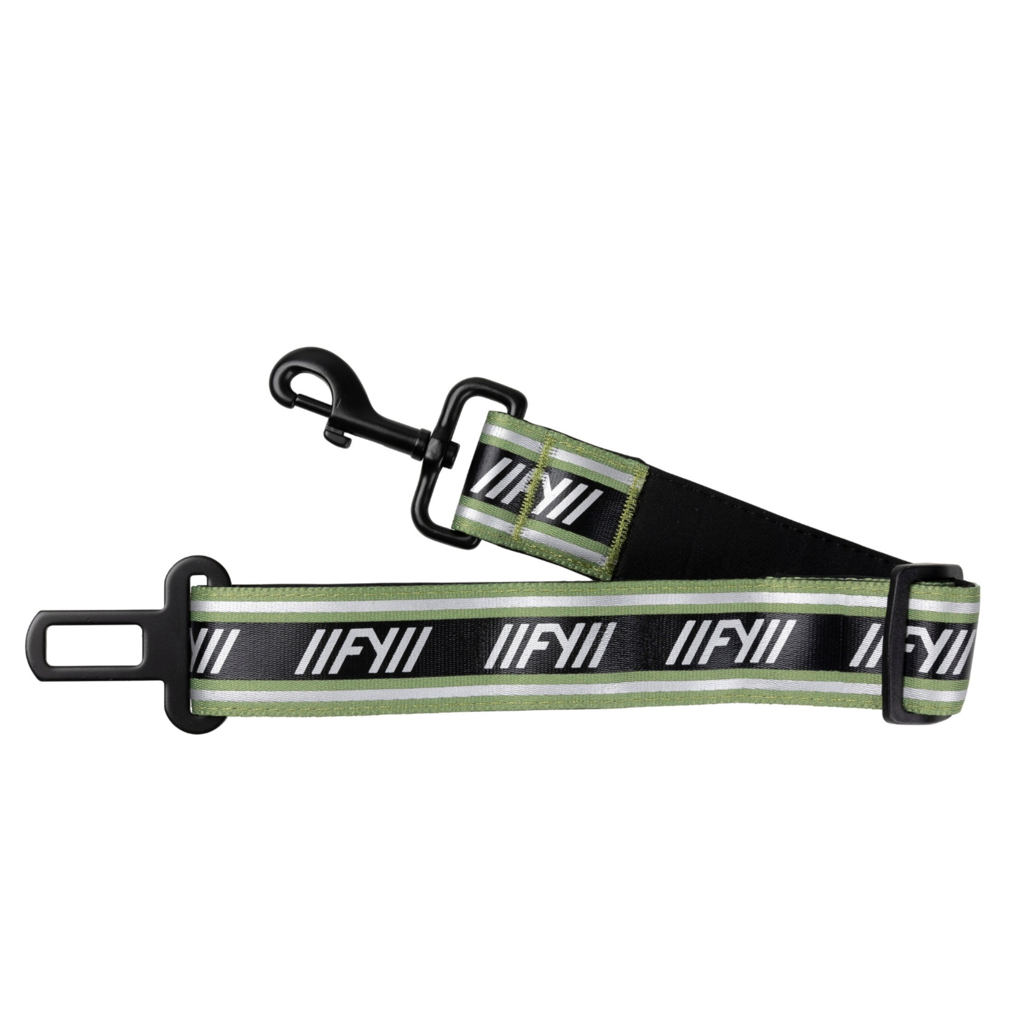 Gepolsterter Anschnallgurt für Hunde im Auto in Khaki mit Karabiner und FY-Branding, Modell FY Active